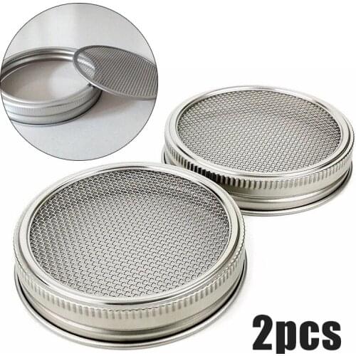 2Pcs Multifunctional Strainer Lids Stainless Steel Flour Sieve Garden Sprouting Lids Home Kitchen Tools For Wide Mouth Jars