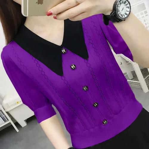 Short sleeve T-shirt girl in the summer of 2021 the new big yards loose hollow-out knitting render unlined upper garment to coat
