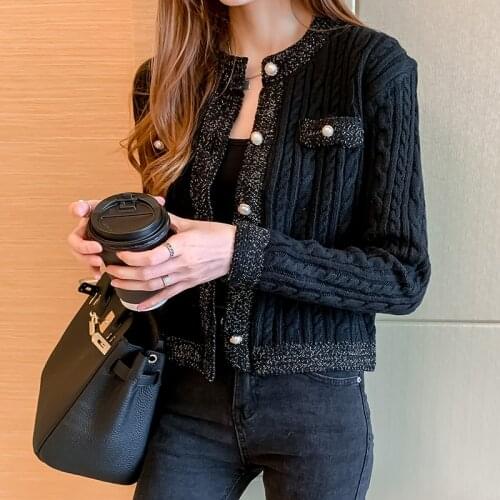 Pearl Buckle Small Sweater Jacket Womens Autumn And Winter Outer Wear Cardigan Large Size Short Knit Sweater Thick All-Match Bl