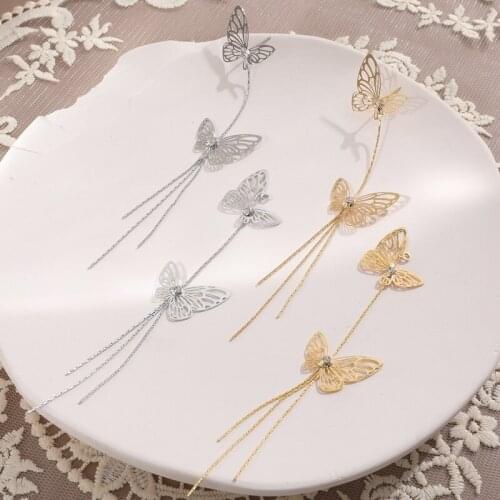 Copper plated genuine gold Fairy Butterfly Rhinestone Tassel Earrings DIY handmade hairpin Earrings accessories materials