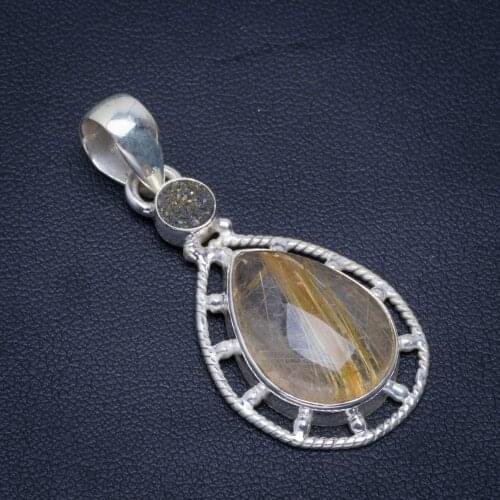 Natural Golden Rutile And Handmade Unique 925 Sterling Silver Pendant 1.5" B3122
