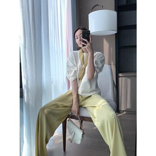 2020 New Fashion Elastic Waist Wide Leg Pants Wild Solid Color High Waist Women Trousers Loose Casual Drape Pants