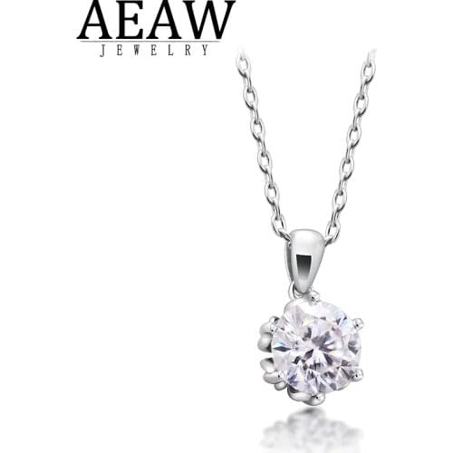 AEAW 1.2ct 7.0mm EF Round 18K White Gold Plated 925 Silver Moissanite Necklace Diamond Test Passed Jewelry Woman Girl Gift