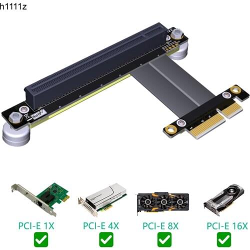 PCI Express PCI-E 4X To 16X Slot Riser Card Converter Extender Ribbon Adapter Extension Cable PCIe 16X 90 Degree + Magnetic Base