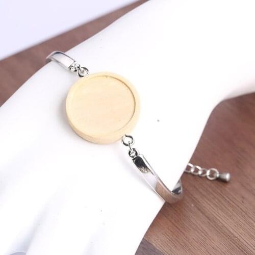 Reidgaller 5pcs fit 20mm round cabochon wood bracelet base blanks diy bezel trays for cuff bracelets bangles making