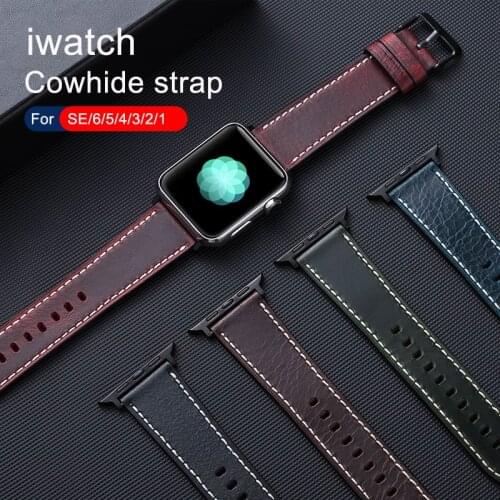 Vintage leather strap For Apple Watch Series 6 SE 5 4 44mm 40mm First layer cowhide for iwatch Strap 3 2 1 38mm 42mm UTHAI A74