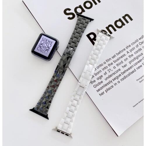 Newest Band for Apple Watch series 6 SE 5 4 3 2 1 ceramic slim strap for iWatch rhombus design butterfly buckle 38 40 42 44mm
