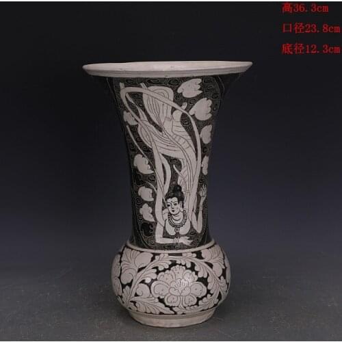 Song Dynasty Cizhou Kiln Carved Fairy Scattered Flower Figure Flower Goblet Vase