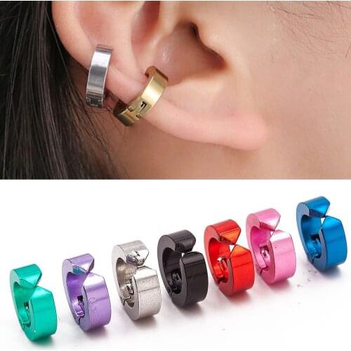 Meetvii Punk Titanium C-shaped Clip Earrings Non Pierced Earrings for Women Man Fashion Small Wide Circle Cuff Earrings 8 Colors