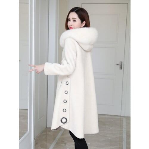 Granular sheep shearing coat womens medium and long 2021 winter new Fur Collar fur integrated fur coat