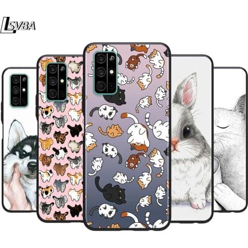 Cute cartoon panda cat for Huawei Honor V30 V20 Pro X10 9S 9A 9C 9X 8X 10 9 Lite 8 7 Pro Silicone Soft Black Phone Case