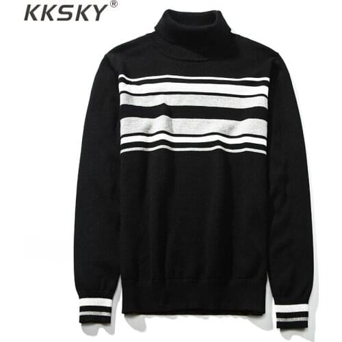 Turtleneck Sweater Mens Pullover O-Neck 100% Cotton Warm And Comfortable Sweater 2019 Winter Long Sleeve Striped Clothes Hot