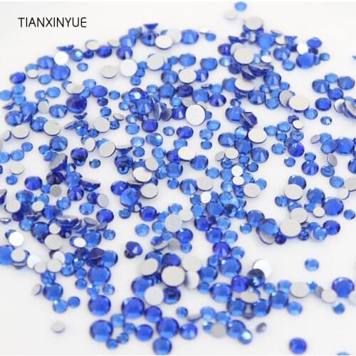 TIANXINYUE ss3-16 Mix Sizes 1330pcs Crystal Sapphire color 3D nail Rhinestones Non Hotfix FlatBack glue on Fabric rhinestone