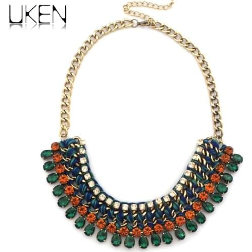 UKEN Vintage Style Jewelry Fashion Colorized Lint Wrap Knit Rhinestone Crystal Necklace Wholesale Free Shipping N1695