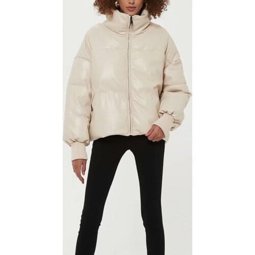 BM UR HM ZA womens wear 2021 new fashion all-match thick warm small stand-up collar jacket leather cotton casual bread jacket