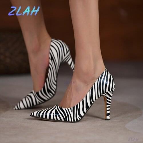 Zebra Female High Heels Zlah Summer Sexy Single Shoes High Heels Fashion Female Stiletto Shoes Women Shoes Women Pumps