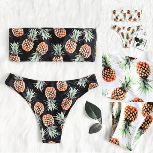 2020 Bikini Set Swimwear Women Pineapple Print Tube up Two Pieces Bikini Push-Up Swimsuit Beachwear Backless Biquini Beach Wear