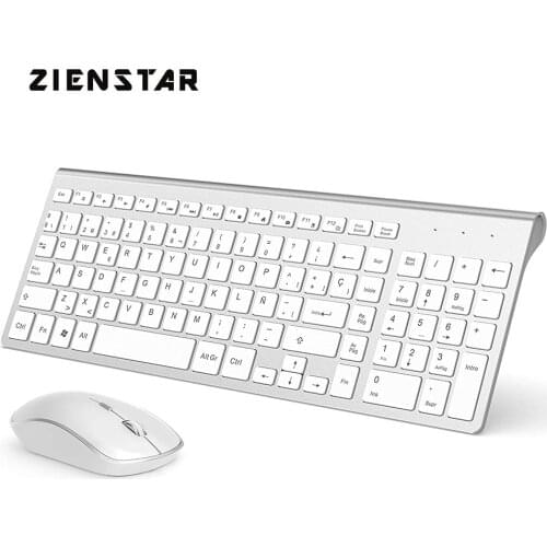 Zienstar Spanish Wireless Keyboard and Mouse Set 2.4G Stable Connection with USB Receiver for Office Home Travel Presentation