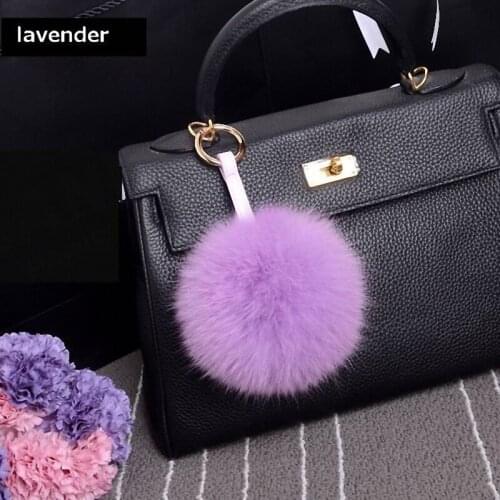 13-15cm Fluffy Real Fox Fur Ball Pom Pom Plush Size Genuine Fur Key Chain Metal Ring Pendant Bag Charm Fi-K010-lavender