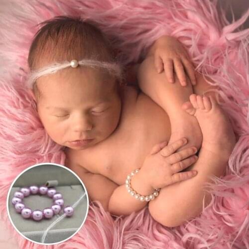 2Pcs/Set Newborn Baby Girls Faux Pearl Bracelet Headband Jewelry Photo Props New