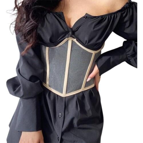 2021 Fashion Women Waist Trainer Belt Bandage Corset Mesh Sheer Gauze Strappy Cincher Shaper Cummerbunds Underbust Bustiers