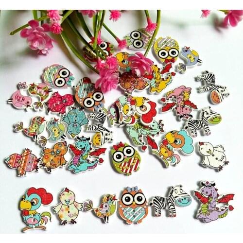 50Pcs/lot Wooden Buttons Sewing Accessories Scrapbooking 2 Holes Wood Decorative Cartoon buttons