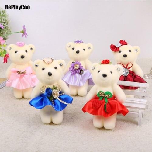60Pcs/Lot Mini Teddy Bear Stuffed Plush Toys 13cm Small Bear Stuffed Toys pelucia Pendant Kids Birthday Gift Party Decor 096
