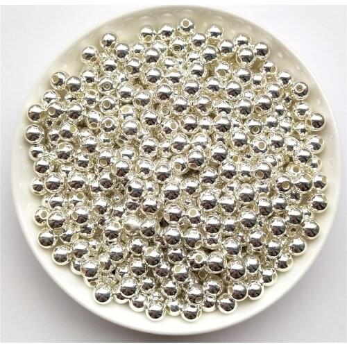 Silver Plated Plastic Beads 3/4/5/6/8/10/12mm Smooth Round Spacer Loose Beads for Jewelry Bracelets Necklace Making Accessories