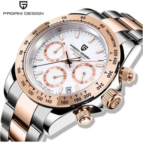 PAGANI DESIGN Mens Quartz Watches Automatic Date Luxury Gold Wristwatch Men Waterproof Chronograph Japan VK63 Daytona Series