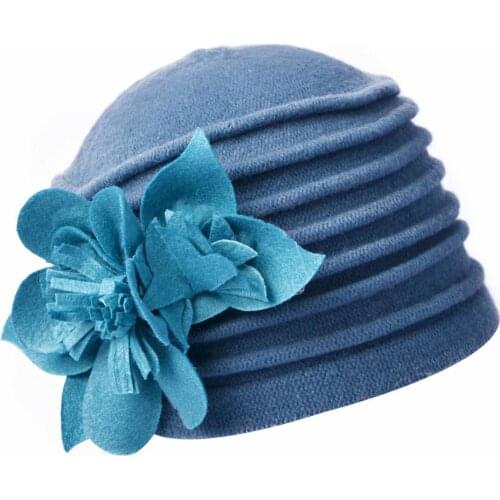Pure Wool Flower Decoration Warm Casual Hat W10-4329