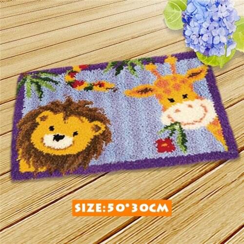 Pulaqi Red Rose Latch Hook Rug Kits Decoration Cushion Carpet Embroidery Latch Hook Animal Cartoon Cushion DIY Handmade 50*30 CM