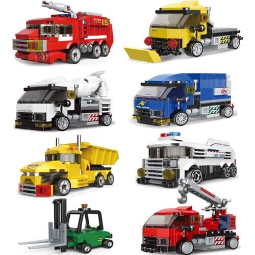 City Mechanica Pull Back Car Police Taxi Bus Fire SWAT Truck Engineering Building Blocks Toys Racing Bricks For Child Boy Gifts