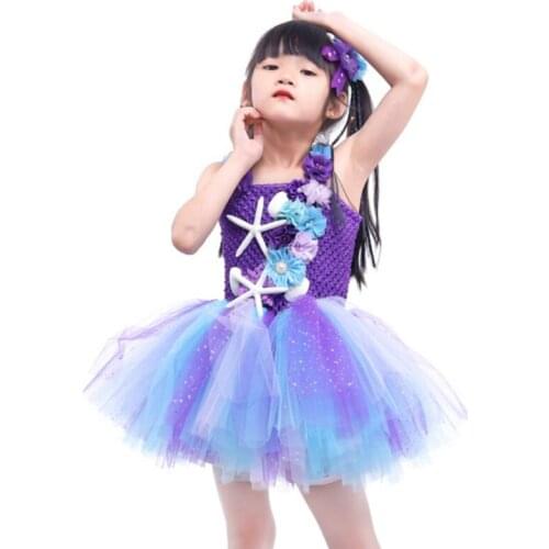 Peacock Flower Kids Girls Tutu Dress Purple Sea Star Princess Toddler Baby Girls Clothes for Cosplay Party Dress Elegant Clothes