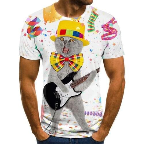 Cute Cat Pattern T -Shirt Summer Casual Short -Sleeved O -Neck Top 3d Animal Print Streetwear Men 'S Clothing