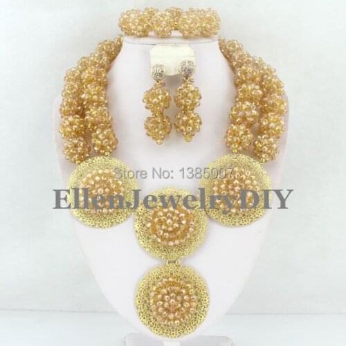 Indian Crystal Balls Necklace Bracelet Earrings Sets Costume Jewellry Nigerian Wedding African Beads Jewelry Set W7417