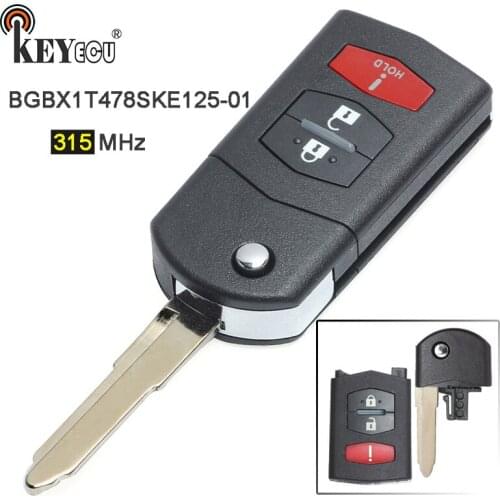 KEYECU 315MHz BGBX1T478SKE125-01 Replacement Flip 3+1 4 Button Remote Key Fob for Mazda 2 3 5 MX-5 Miata CX-7 CX-9