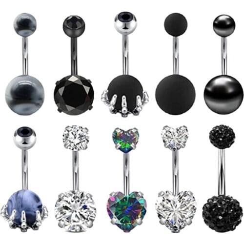 Ombligo Button Rings Zircon Stone Ball Navel Piercing Rings Punk Exquisite Belly Rings Surgical Steel Body Jewelry Unisex Gift