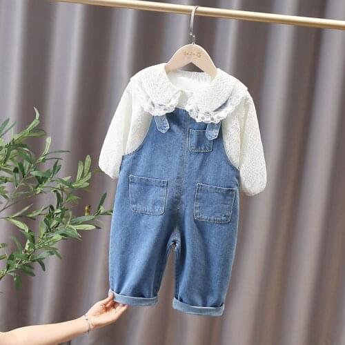 Kids Clothing Sets for Girls New Spring & Autumn Baby Girls Outfits Lace Shirts & Overalls 2Pcs Cute Toddler Clothes Suits 2021
