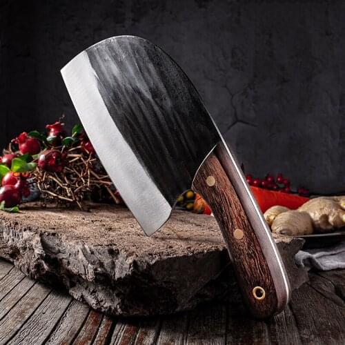 Forged Butcher Knife Traditional Handmade Knives Cleaver 7Cr17 Hammer Made Kitchen Chef Knife Meat Fish Slicing Chopping Knife