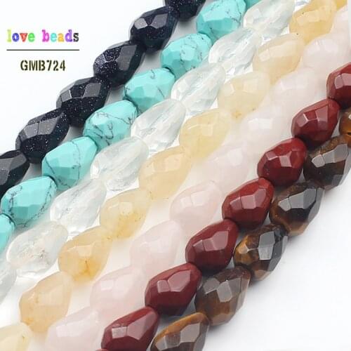 Natural Faceted Tear Drop Stone Beads Aventurine Tiger Eye Red Jaspers Beads 8*10mm Jewelry Making 20pcs Beads