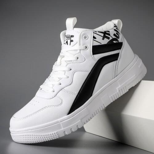 Fashion Men High Top Sneakers Leather Vulcanized Shoes Casual Walking Shoes Zapatillas Hombre