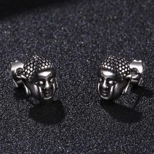 Buddha Head Small Ear Studs Men Punk Stainless Steel Earrings Women Jewelry Gifts Drop Shipping