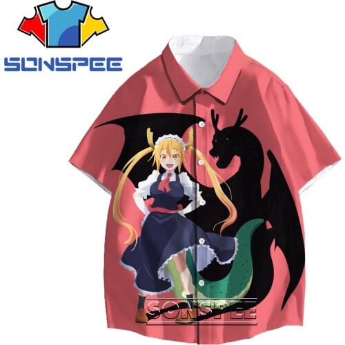 SONSPEE 3D Anime Miss Kobayashis Dragon Maid Print Mens Oversized Loose Japanese Casual Blouse Womens Street Fashion Top