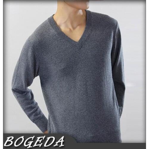 100%Cashmere Sweater Men Pullover V neck Solid Gray Business Style High Quality Natural fabric Free shipping Stock Clearance