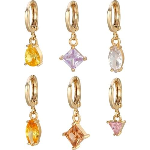 Bohemia Charm Multicolor Zircon Stone Pendant Earring Set for Women Fashion Geometric Small Drop Earring Wedding Jewelry