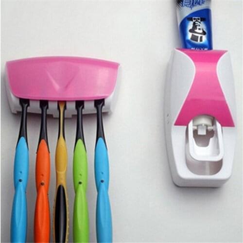 1 Set Toothbrush Holder Set Automatic Toothpaste Dispenser Wall Mount Stand Toothbrush Family Toothbrush Holder Bathroom Racks