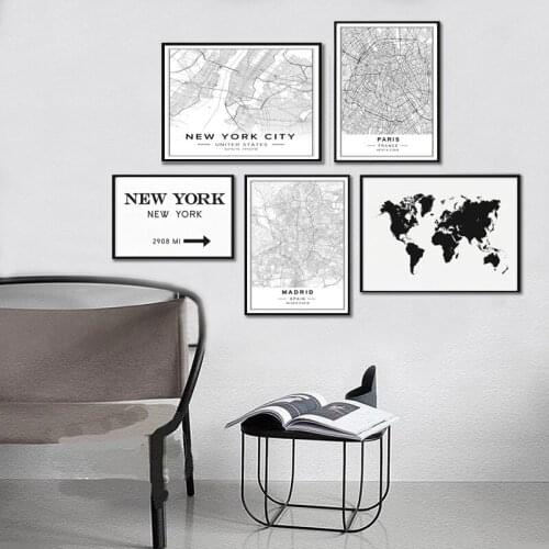 Nordic Minimalist World Famous City Map Canvas Painting Berlin Oslo Poster Print Wall Art Pictures for Living Room Home Decor