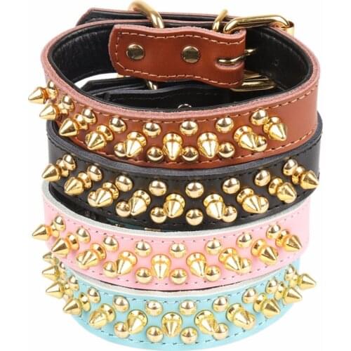PipiFren Small Dogs Collars Puppy Genuine leather Spiked Accessories For Pets Cat Collar Necklace Supplies hundehalsband hunde