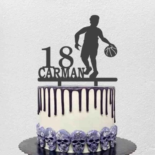Personalized Basketball Cake Topper Custom Name Age Man Playing Basketball For Basketball Player Birthday Party Decoration