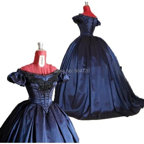 Tailored!deep blue Duchess Queen Marie Antoinette Period Masquerade Theatre Civil war Gown dress HL-259